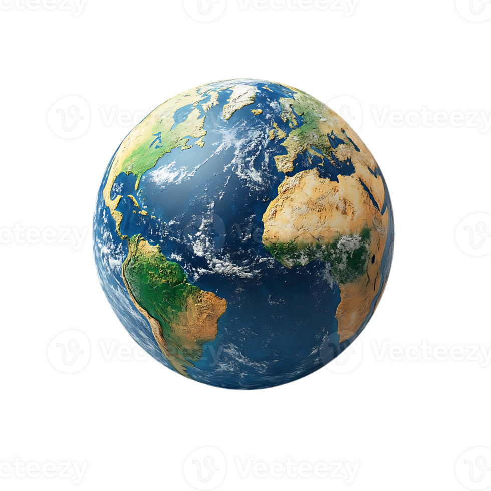 Earth Globe with Transparent Background, a Detailed 3D Rendering of Our Planet, Showing Continents and Oceans, Perfect for Educational or Artistic Purposes. png