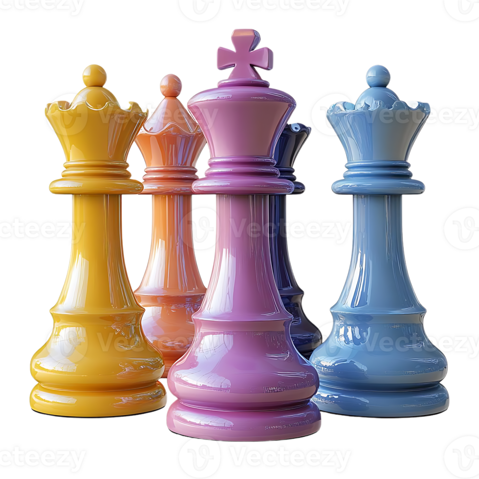 Colorful Chess Pieces on a Transparent Background, A Striking Display of Strategy and Design png