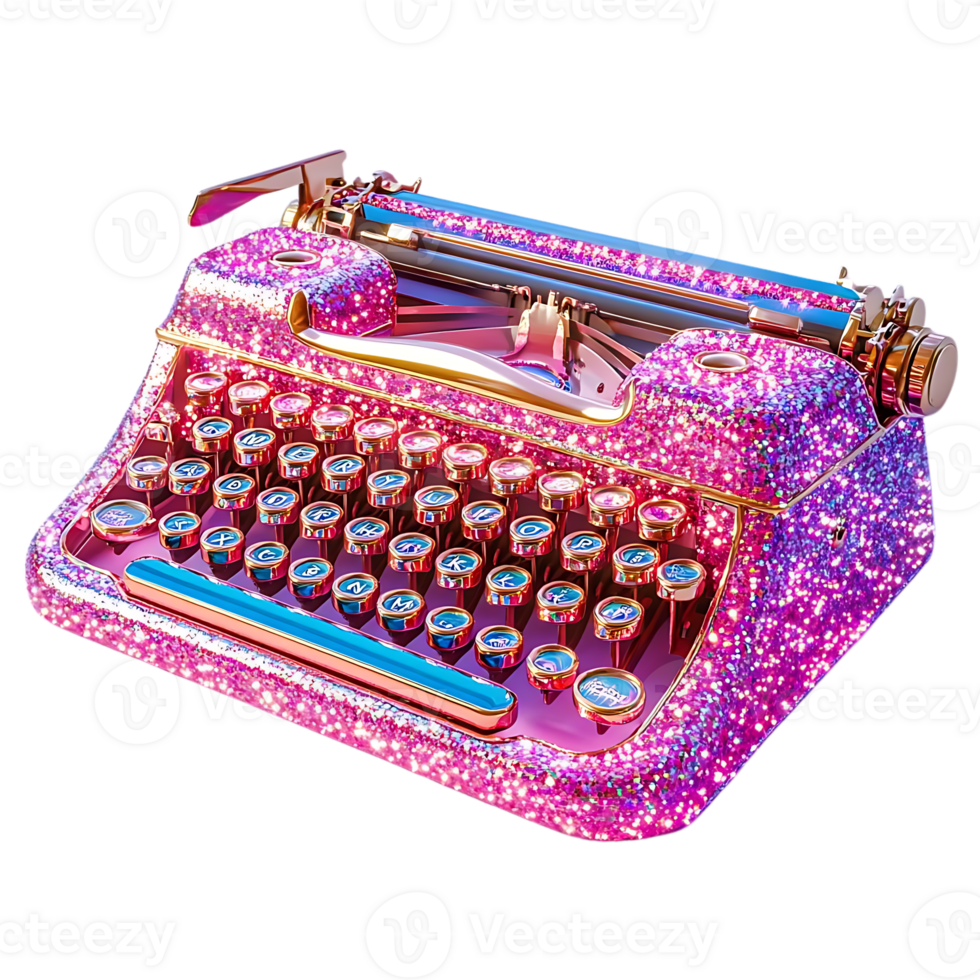 Pink Glitter Typewriter with Transparent Background - A Sparkling Machine for Creating Stories png