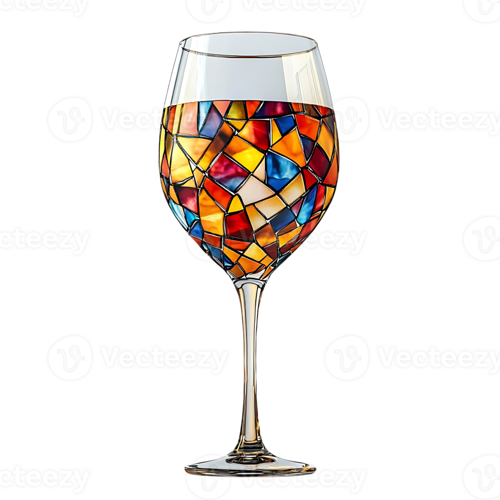 Stained Glass Wine Glass with a Transparent Background, Perfect for a Festive Occasion png