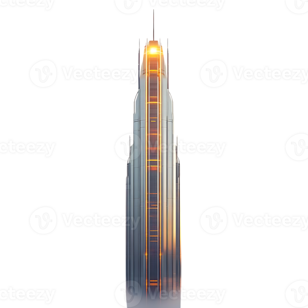 A Futuristic Skyscraper Reaching for the Clouds with a Glowing Transparent Background png