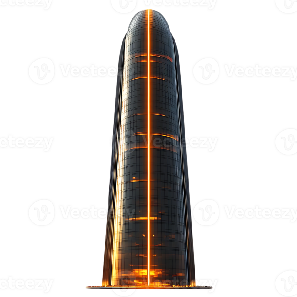 Modern Skyscraper with Illuminated Line, Towering Structure with Transparent Background png