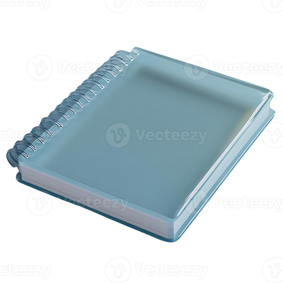 Blue Transparent Notebook with Spiral Binding and Clear Cover for Writing and Note-Taking png