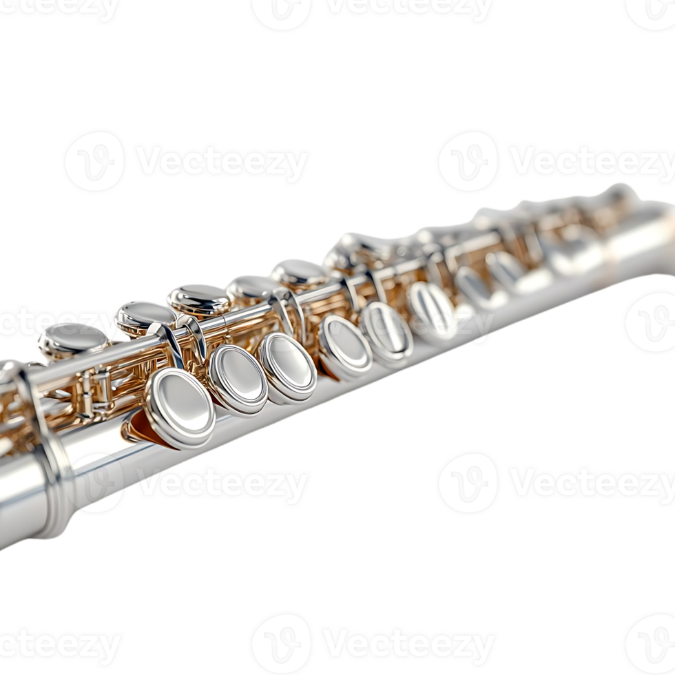 Silver Flute with Transparent Background, Close-Up View of Keys and Body, Isolated on Black, Musical Instrument, Wind Instrument, Woodwind Instrument, Flute Music, Classical Music, Orchestral Instrument, Concert Flute, Professional Flute, Flute Keys, Flut png