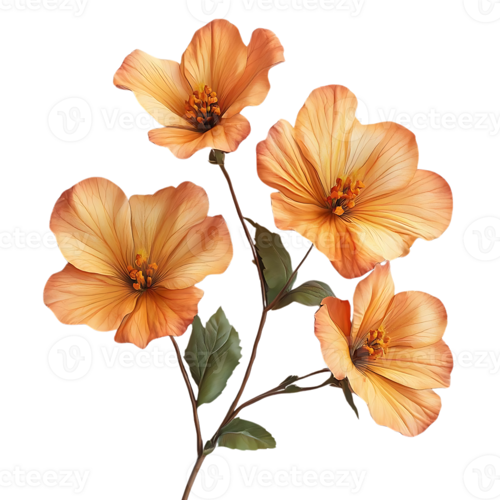 Delicate Peach Flowers Blooming on a Branch with a Transparent Background png