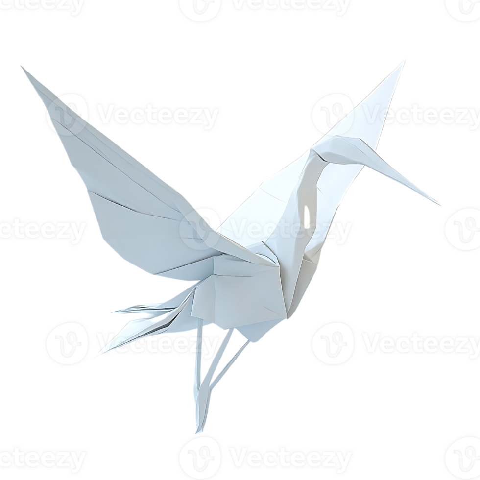 White Paper Origami Crane Flying with Transparent Background png