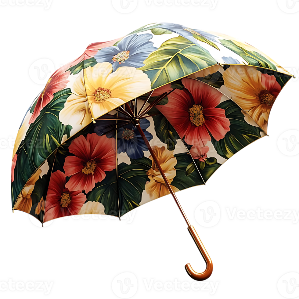 Floral Umbrella with a Transparent Background, Perfect for Rainy Days png