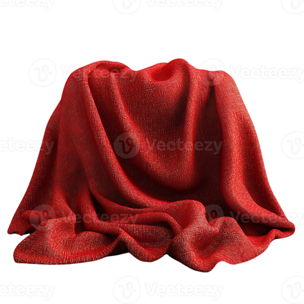 Red Fabric Draped Over a Transparent Background, Draped Fabric Mockup with Red Texture, Textile Design with Transparent Background png