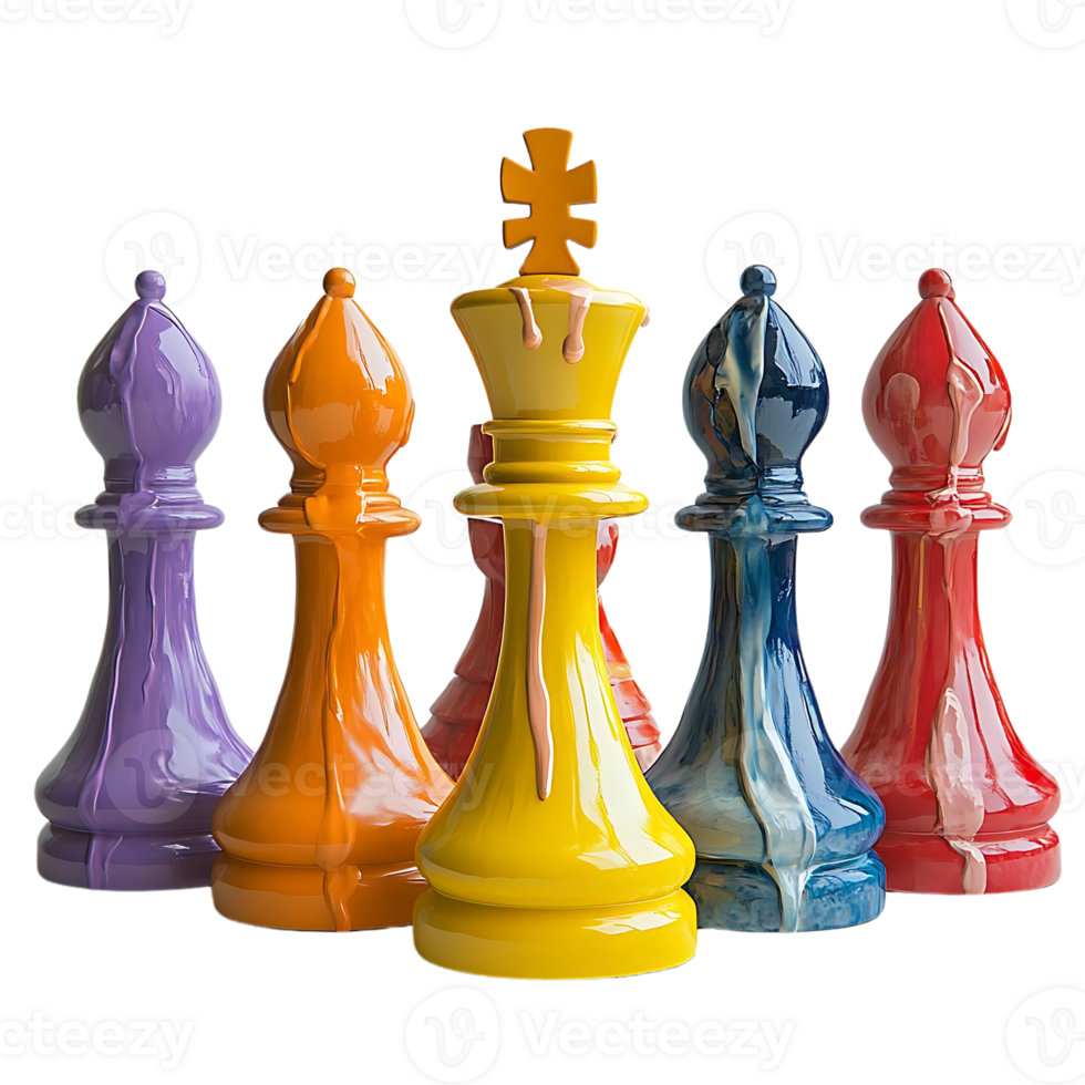 Chess Pieces Painted with Dripping Colors on a Transparent Background png