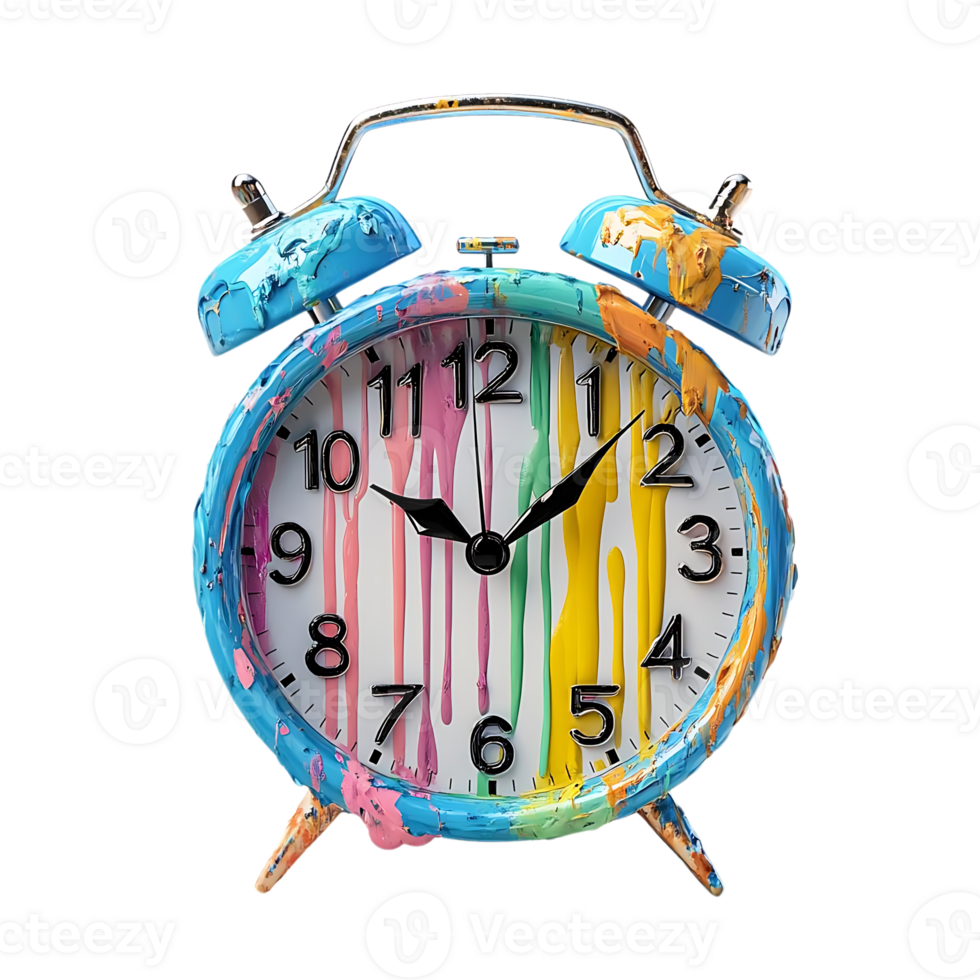 Colorful Alarm Clock Dripping Paint with a Transparent Background png