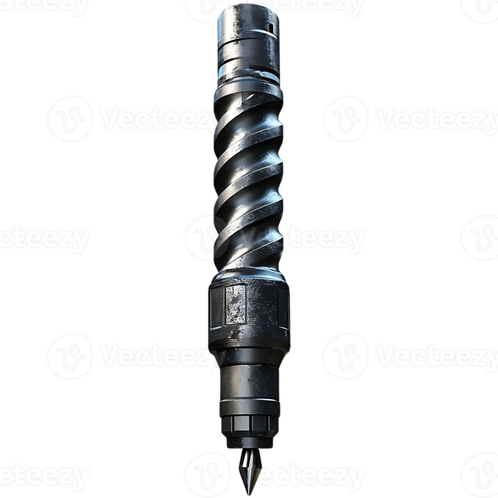 A Metallic, Spiral-Shaped Drill Bit with a Sharp Tip, Isolated on a Transparent Background png