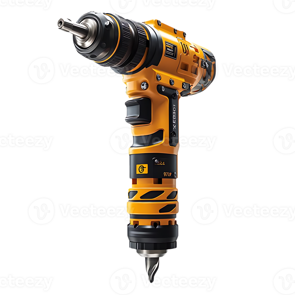 Powerful Cordless Drill with Transparent Background, Ideal for DIY Projects, Featuring a Yellow and Black Design png