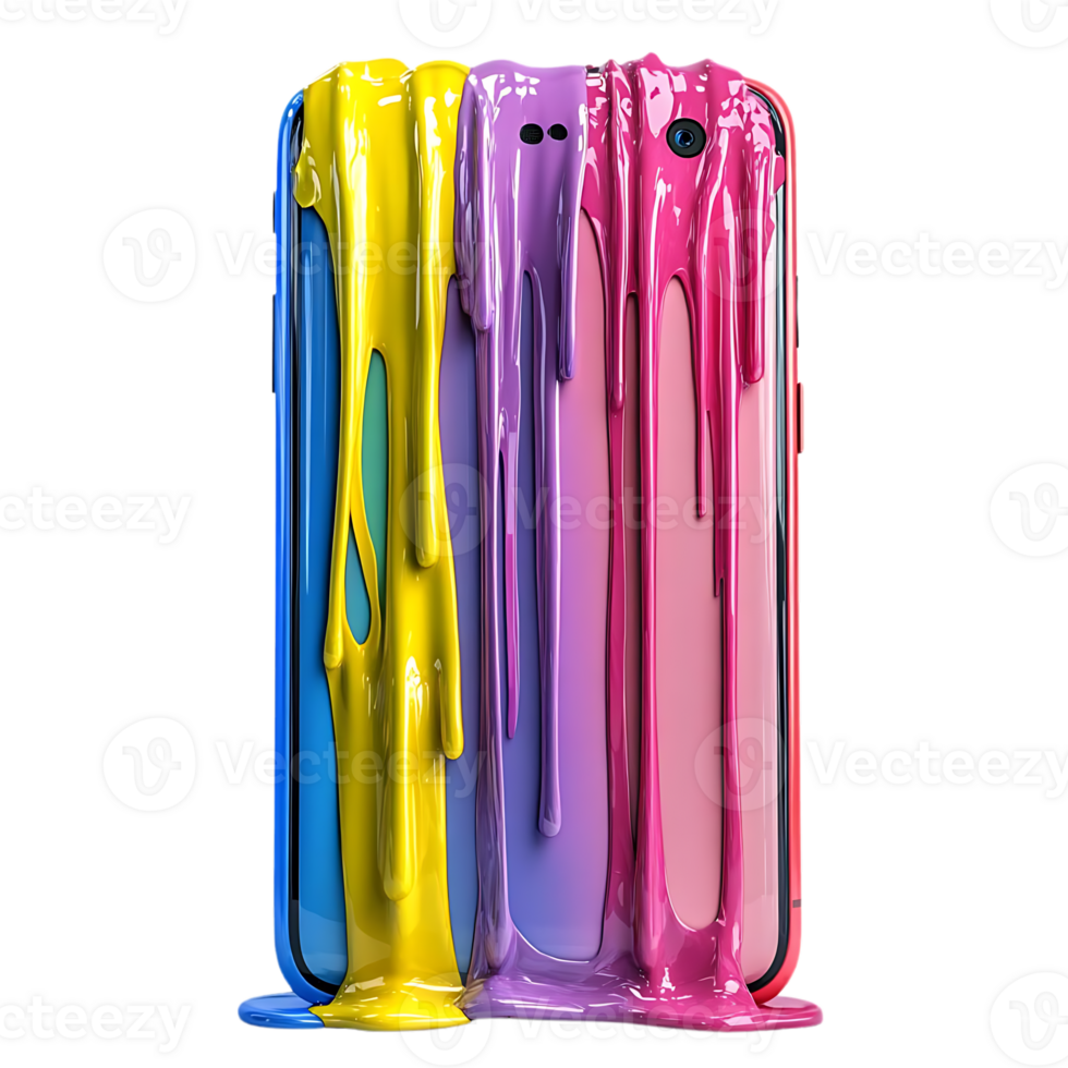 Smartphone Dripping with Colorful Paint, Abstract Background, Modern Technology,  Creative Design,  Digital Art png