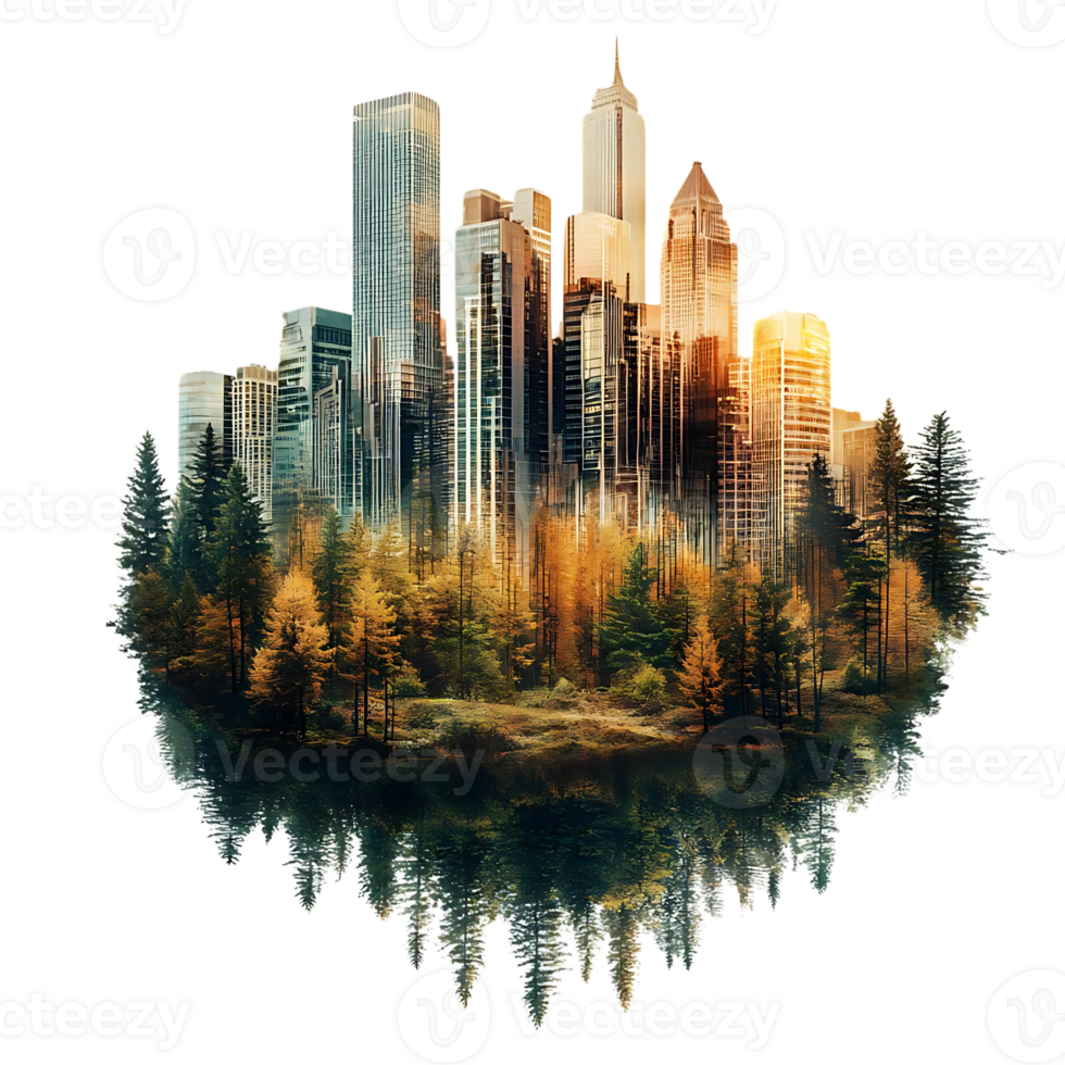 Cityscape Merges with Forest in a Stunning Transparent Background Image png