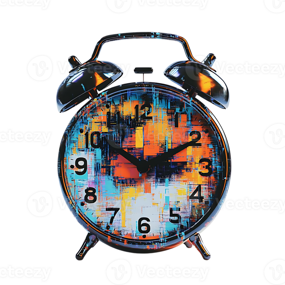 An Abstract Glitch Art Alarm Clock with a Transparent Background. png