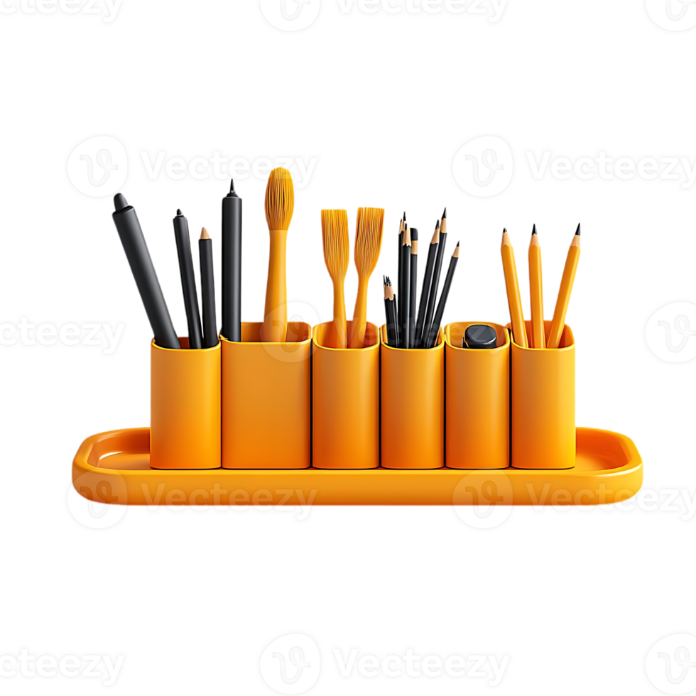 Orange Desk Organizer Holds Pencils, Pens, and Brushes with a Transparent Background png