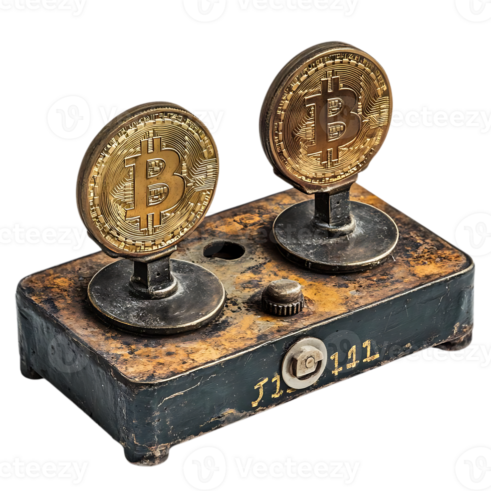 Bitcoin Cryptocurrency on Vintage Electrical Device,  A  Symbol of Technological  Advancement and  Financial  Innovation with  Transparent Background png