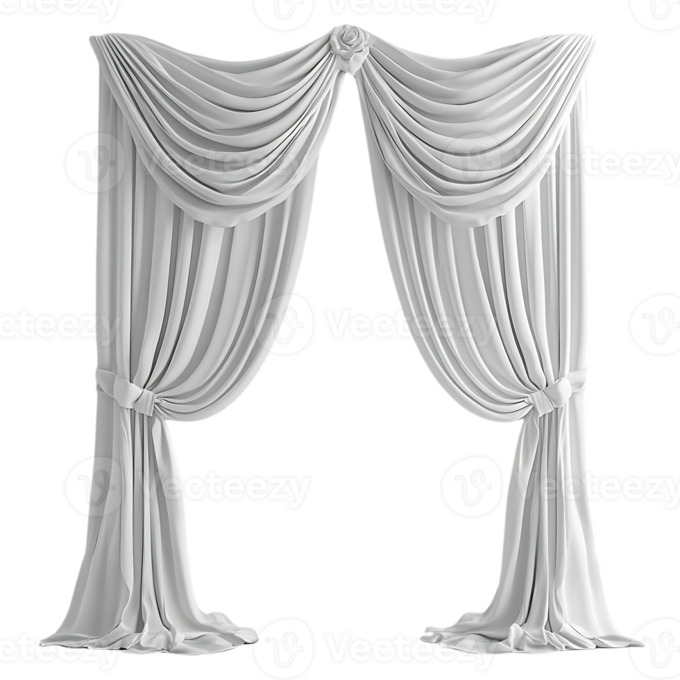 Elegant White Curtains Draped with a Rose Design, Creating a Transparent Background for a Romantic or Classic Scene png