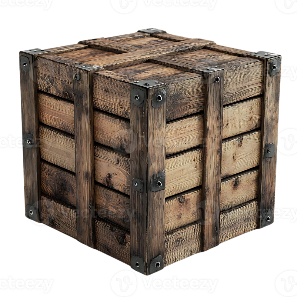 Vintage Wooden Crate with Transparent Background, Rustic Storage Box with Metal Hardware, Aged Wood Texture, Crate with Open Lid, Wooden Crate Isolated, Rustic Storage, Antique Wooden Crate, Old Wooden Box, Crate for Display, Wooden Box with Lid,  Wooden png