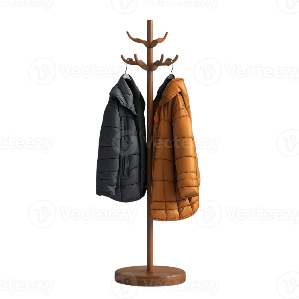 Wooden Coat Rack with Transparent Background, Stylish Storage for Jackets, Coats, and Hats, Modern Home Decor, Functional and Decorative Stand, Simple Design for Entryway or Bedroom png