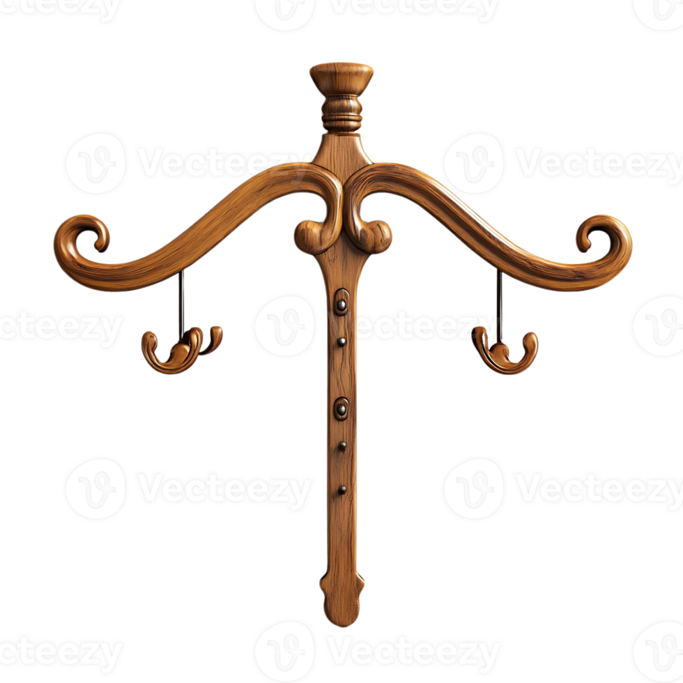 Ornate Wooden Coat Rack with Transparent Background png
