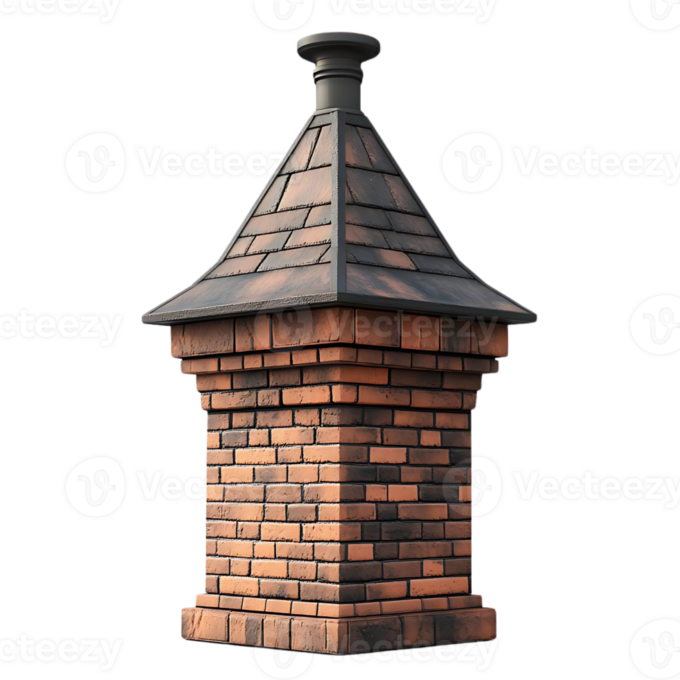 Brick Chimney with Transparent Background, Isolated Chimney with Slate Roof, Brickwork Detail, Roof Construction, Architectural Element, Masonry Chimney, Chimney Design, Chimney Structure,  Chimney with a Transparent Background,  Chimney on a Black Backgr png