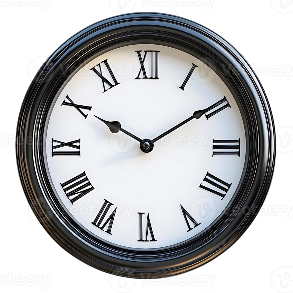 Classic Black Roman Numeral Clock with Transparent Background png