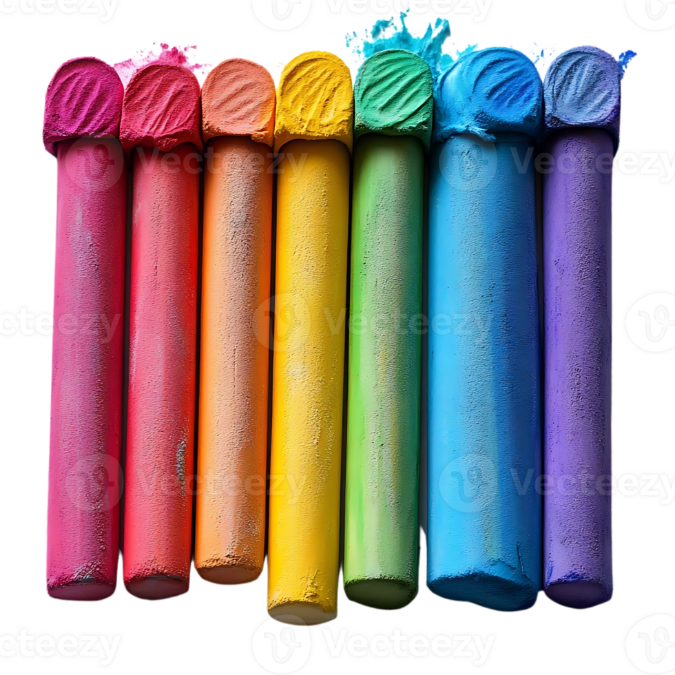 Rainbow Chalk Sticks Arranged in a Row on Transparent Background png