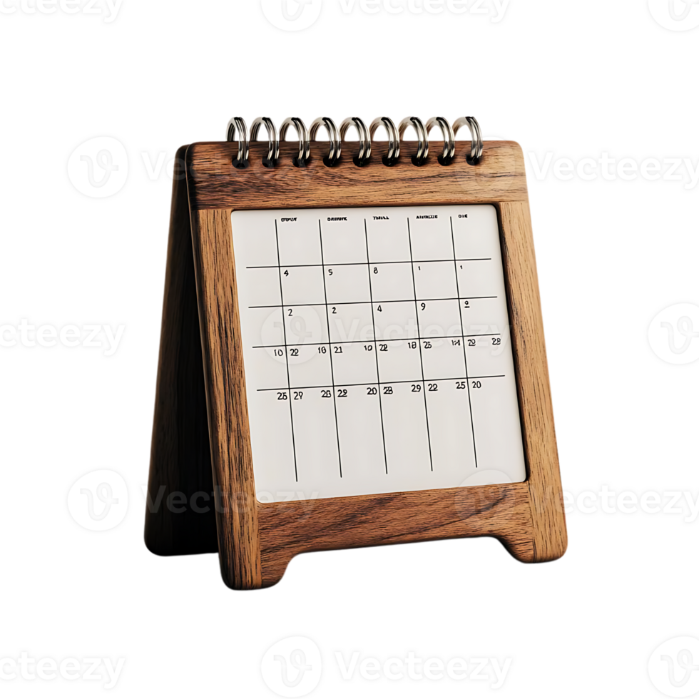Wooden Desktop Calendar with Transparent Background for Organization and Time Management png