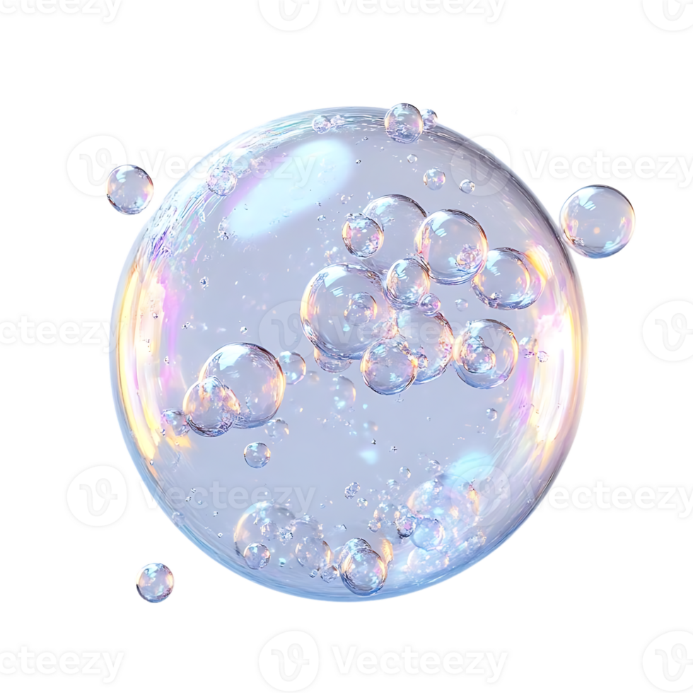 Transparent Background Bubbles with Iridescent Glow, Floating in a Clear Liquid, Sparkling and Shimmering png