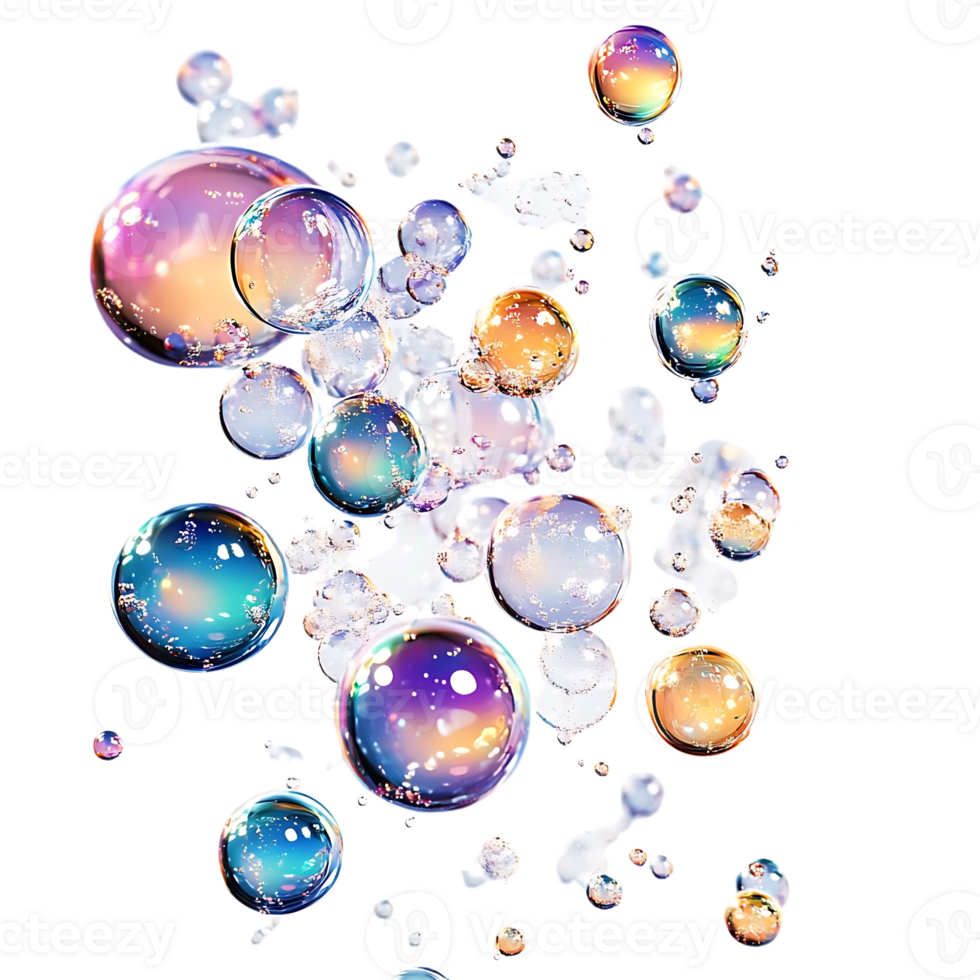 Iridescent Bubbles Floating in a Transparent Background, Capturing Light with Sparkling Reflections png
