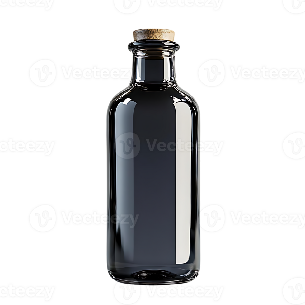 vaso botella con corcho arriba, transparente fondo, Bosquejo para embalaje diseño, vacío envase, aislado botella en negro, 3d representación, claro vaso, sencillo diseño, cristalería, Clásico botella, producto embalaje, marca diseño, botella Bosquejo png