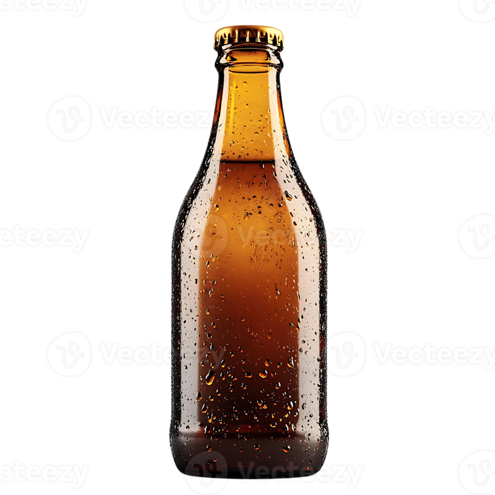 A Refreshing Cold Beer Bottle with Condensation on a Transparent Background png