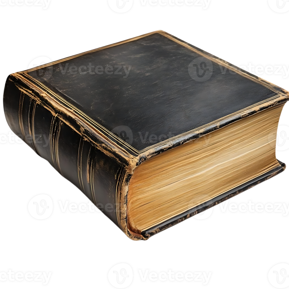 Antique Leather-Bound Book with Gilt Edges on a Transparent Background png