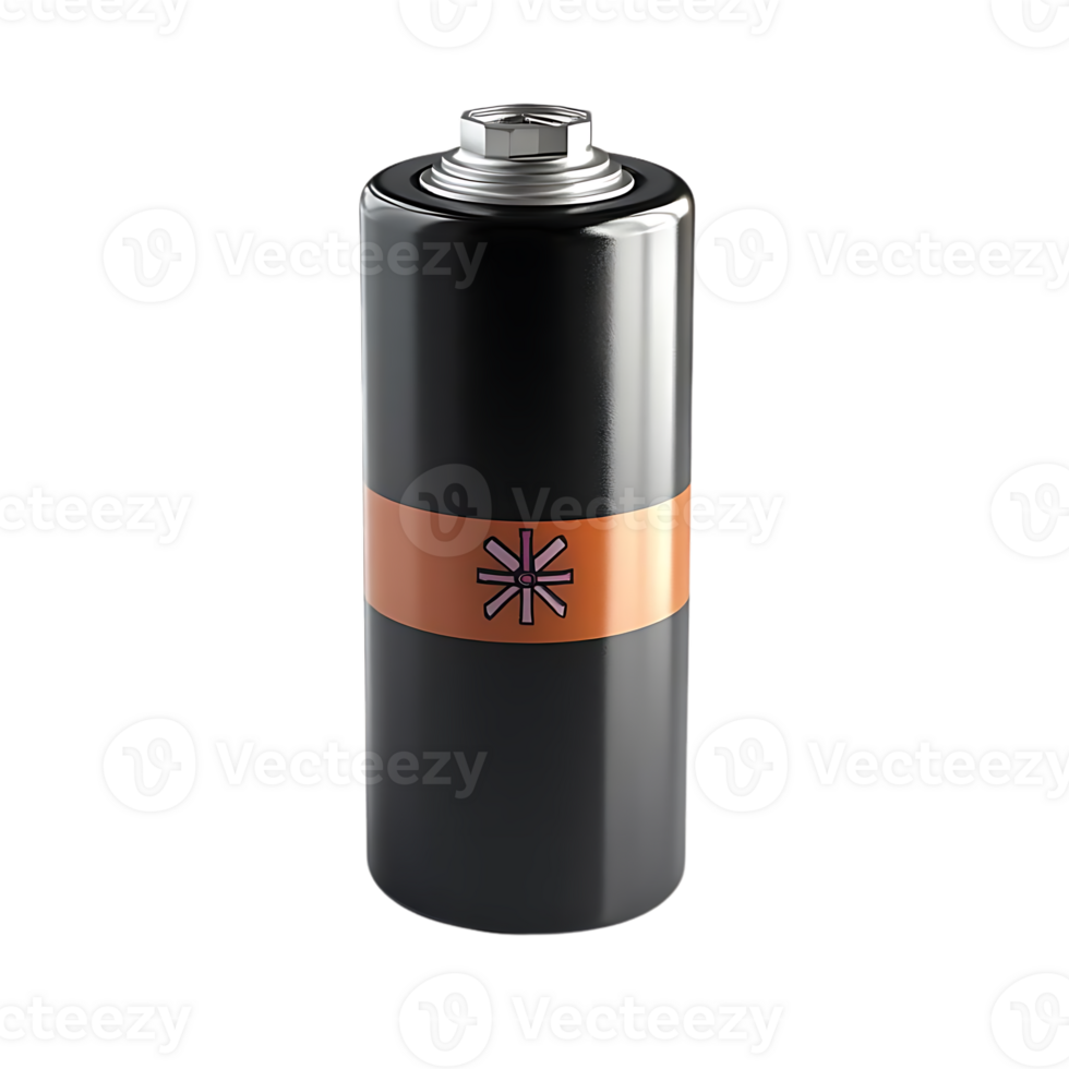 Black Battery with Orange Band and Pink Starburst Symbol, Transparent Background png