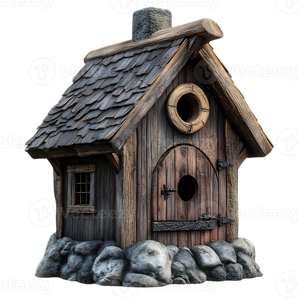 Rustic Wooden Birdhouse with Transparent Background,  a Charming and Detailed Miniature Home for Birds png