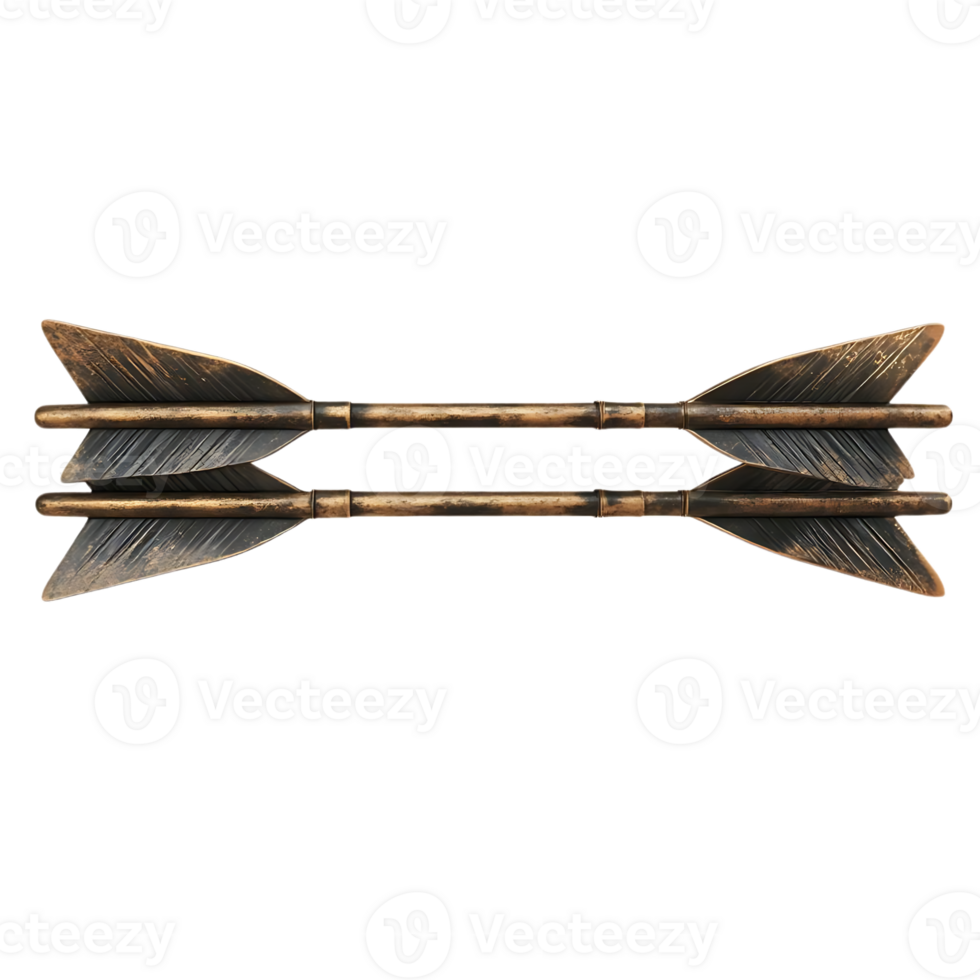 Two Antique Bronze Arrows with Fletching, Transparent Background png