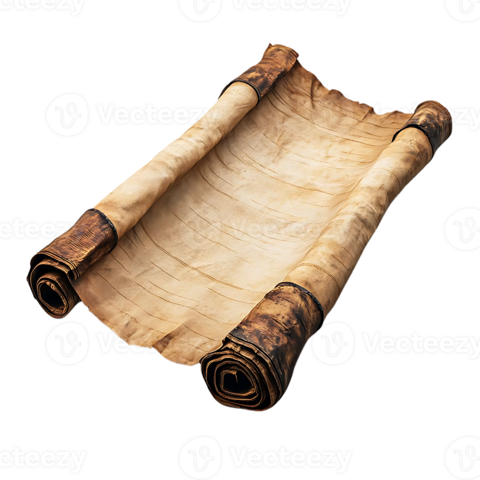 Ancient Parchment Scroll Unfurling Secrets of History,  With a Transparent Background png