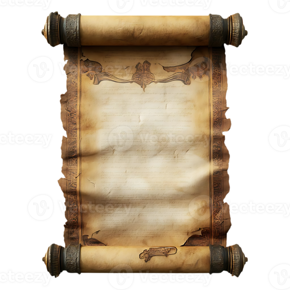 Ancient Parchment Scroll with Ornate Decorations and a Transparent Background png