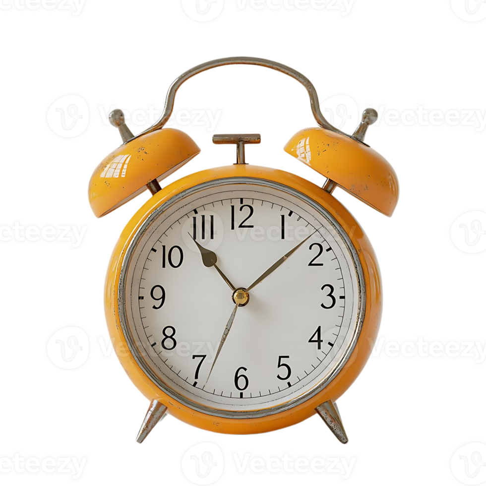 Vintage Yellow Alarm Clock with Transparent Background png