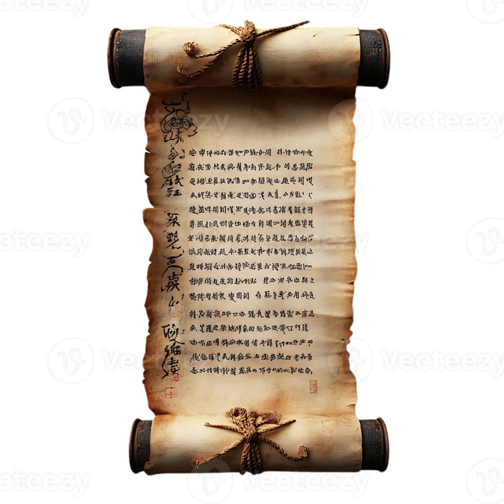 Ancient Scroll with Chinese Calligraphy on a Transparent Background png
