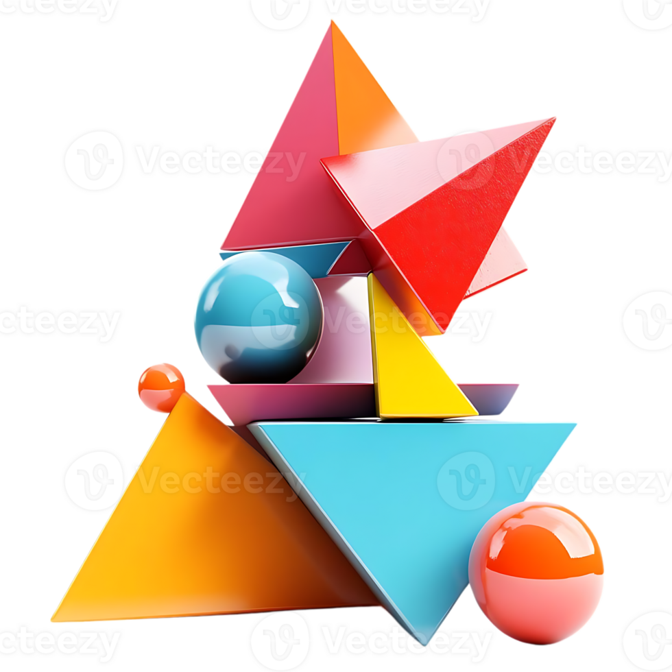 Colorful Geometric Shapes Balanced on Top of Each Other with a Transparent Background png