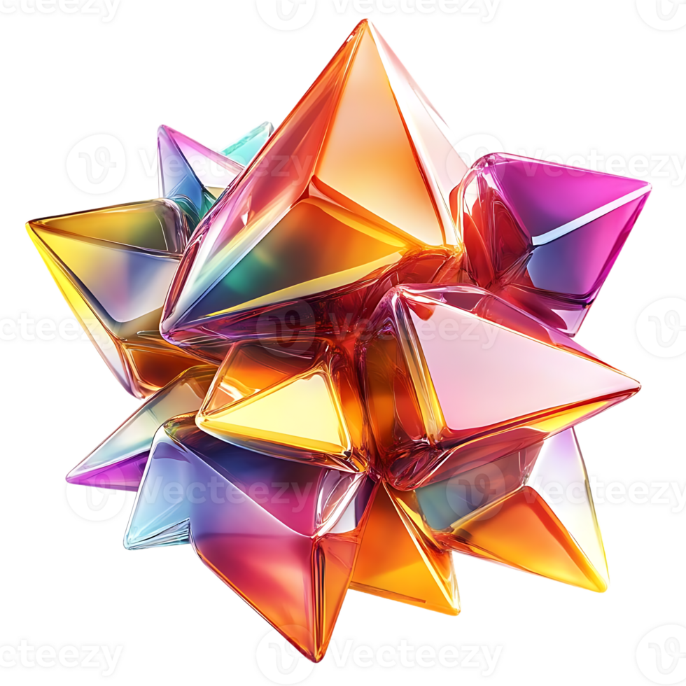 A Cluster of Iridescent Glass Prisms on a Transparent Background png
