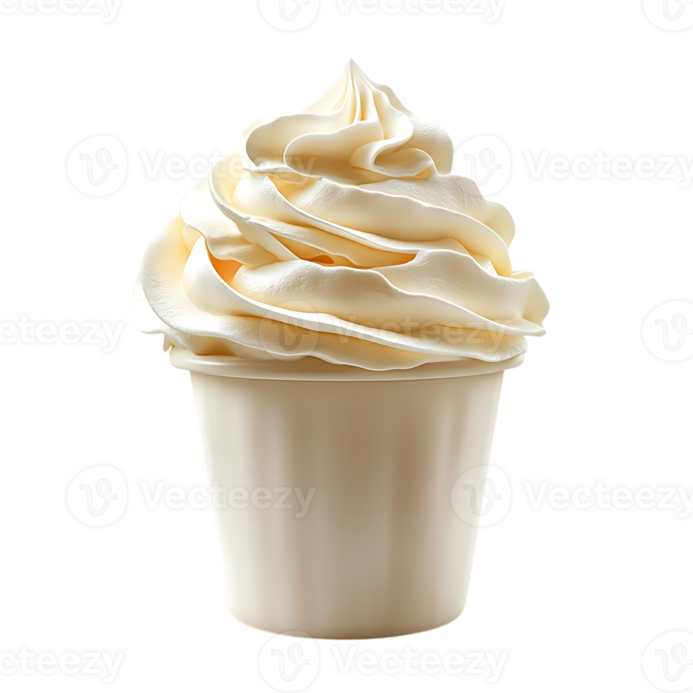 fouetté crème dans une tasse avec une transparent Contexte png