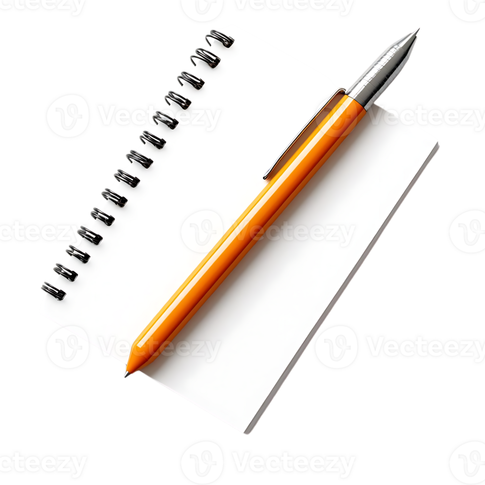 Blank Notebook with Orange Pen on Transparent Background png