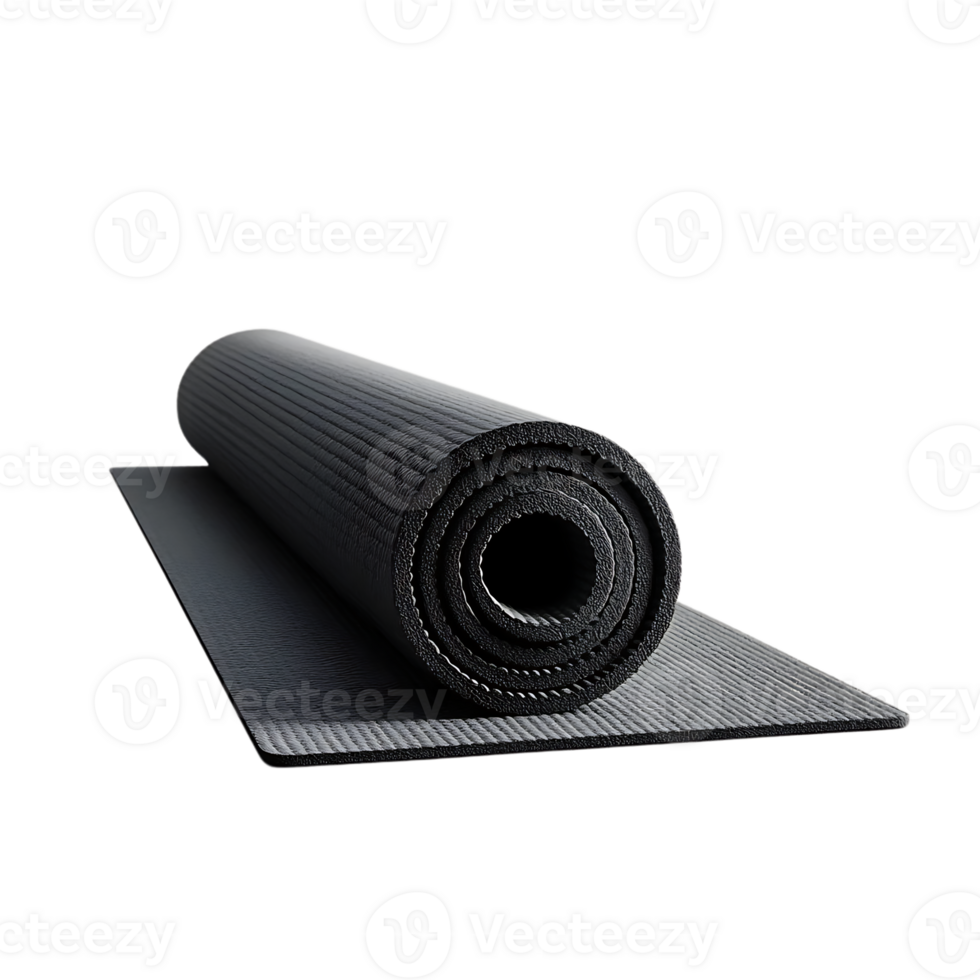 Rolled Up Black Yoga Mat with Transparent Background, Perfect for Fitness, Exercise, and Stretching png