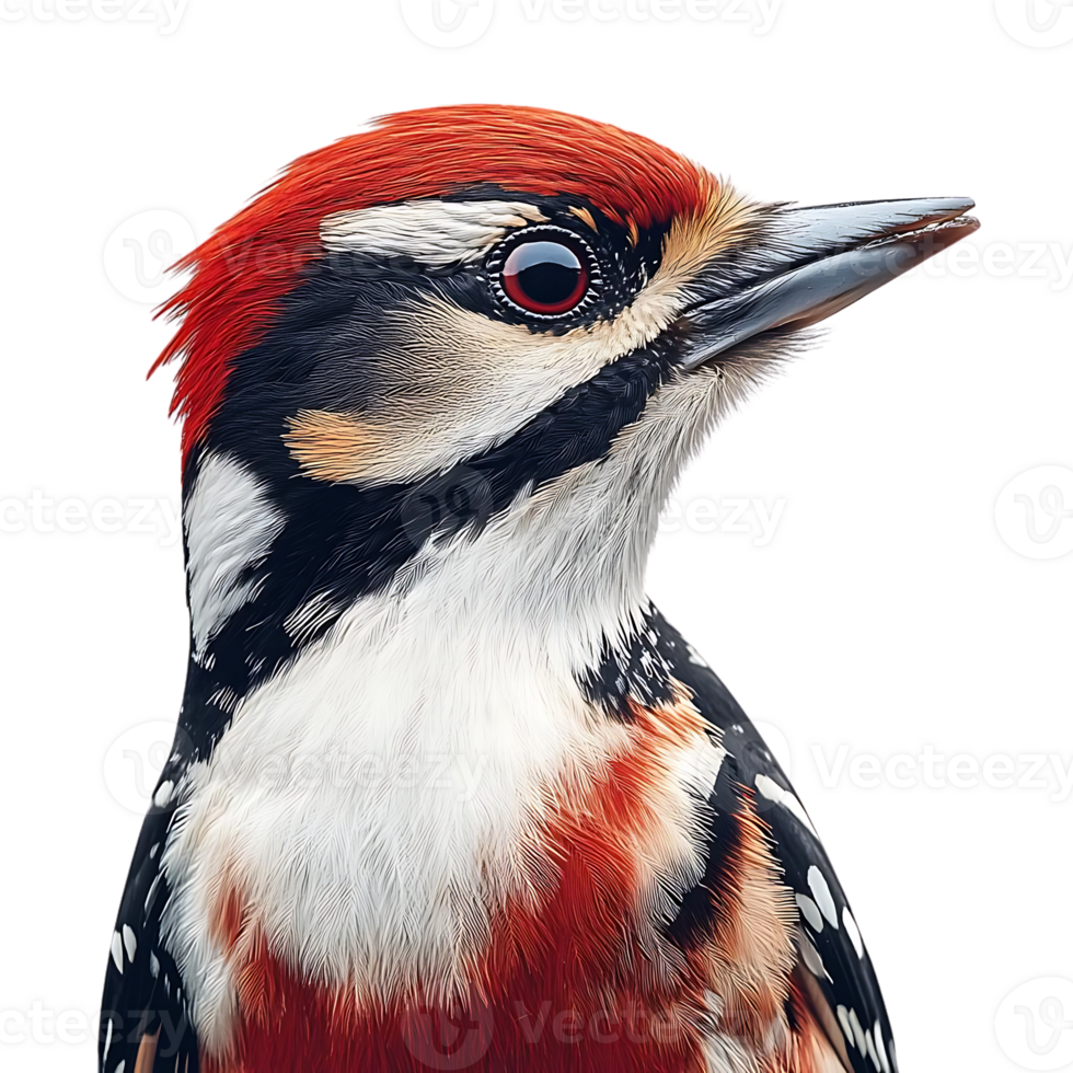 A Vibrant Woodpecker with Red, Black, and White Feathers Gazes Intently Against a Transparent Background png