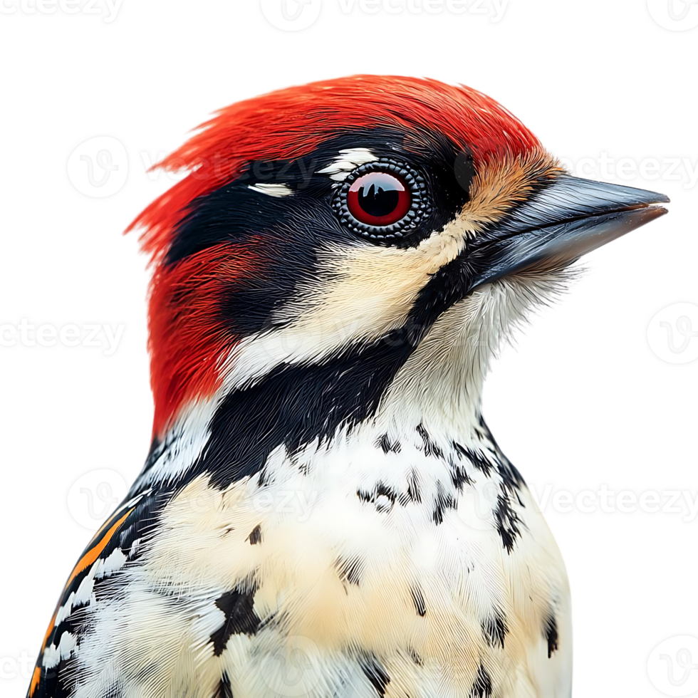A Red-Crested Woodpecker with a Transparent Background, a Stunning Close-Up of a Bird's Head with a Black Eye, Featuring Vibrant Colors and Striking Detail png