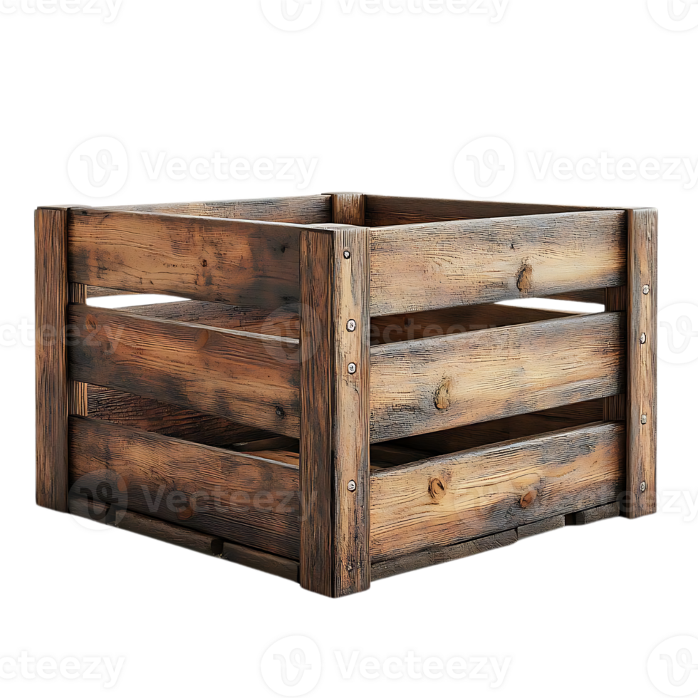 Rustic Wooden Crate with Transparent Background, Perfect for Farmhouse Decor png