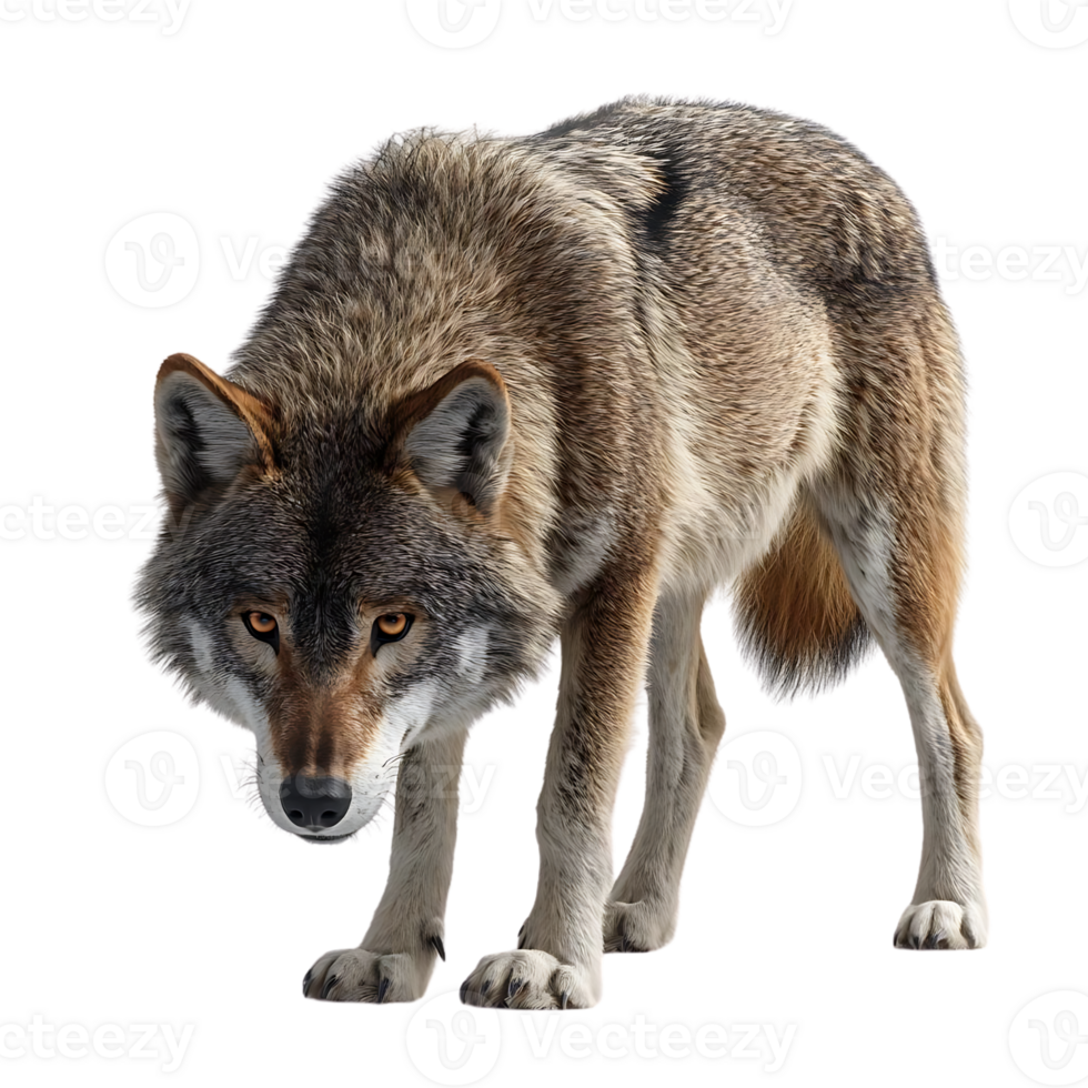 Wolf Staring Intensely with a Transparent Background, Ready to Pounce with a Fierce Look in its Eyes png